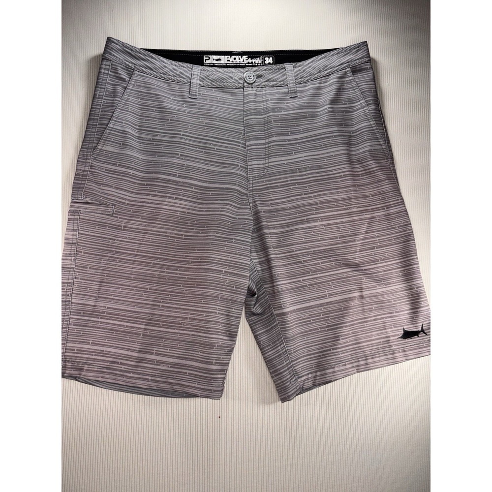 Pelagic Evolve 4 Hybrid Fishing Shorts Men's Size 34 Grey Striped 4-TEK Stretch